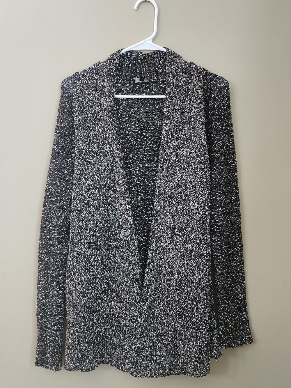 Eileen Fisher Black /White Speckled Knit Sweater Cardigan Women Size M Cotton